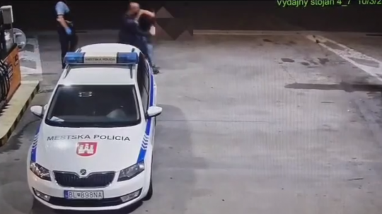 Na snímke žena napadla mestského policajta.