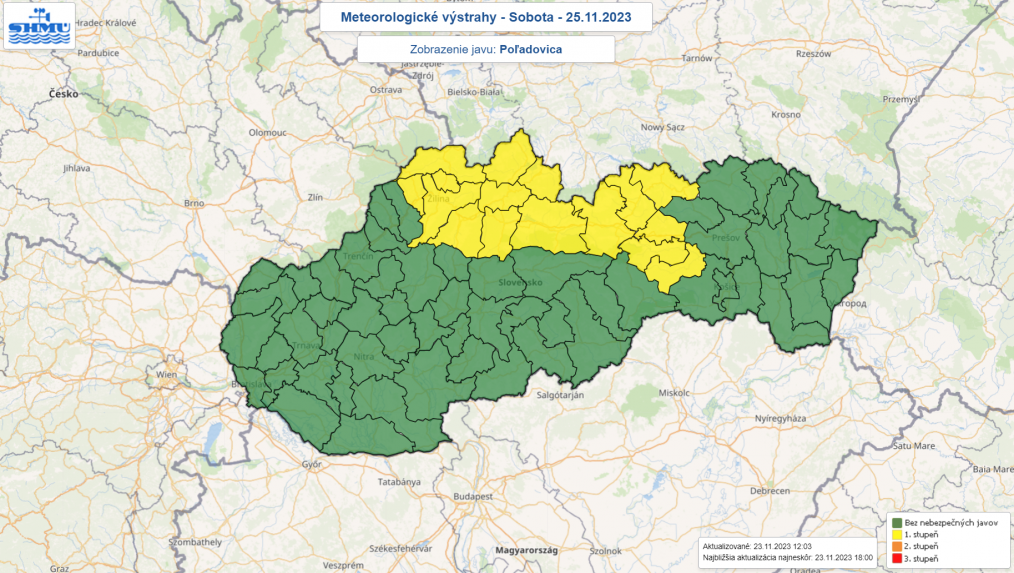 Výstraha pred poľadovicou v sobotu 25. novembra.