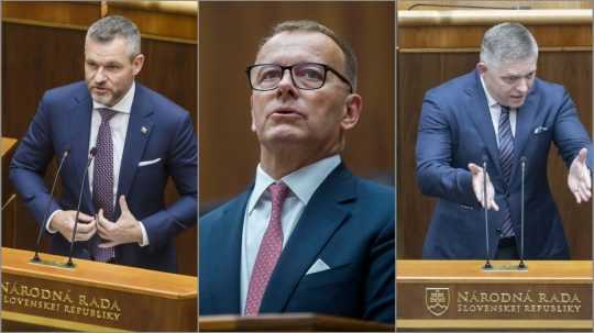 Na snímke zľava Peter Pellegrini (Hlas-SD), Boris Kollár (Sme rodina) a Robert Fico (Smer-SD).