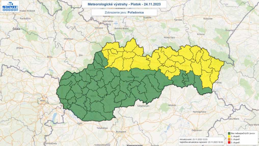Výstraha pred poľadovicou v piatok 23. novembra.