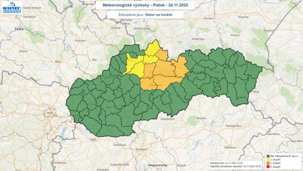 Výstraha pred vetrom na horách v piatok 23. novembra.