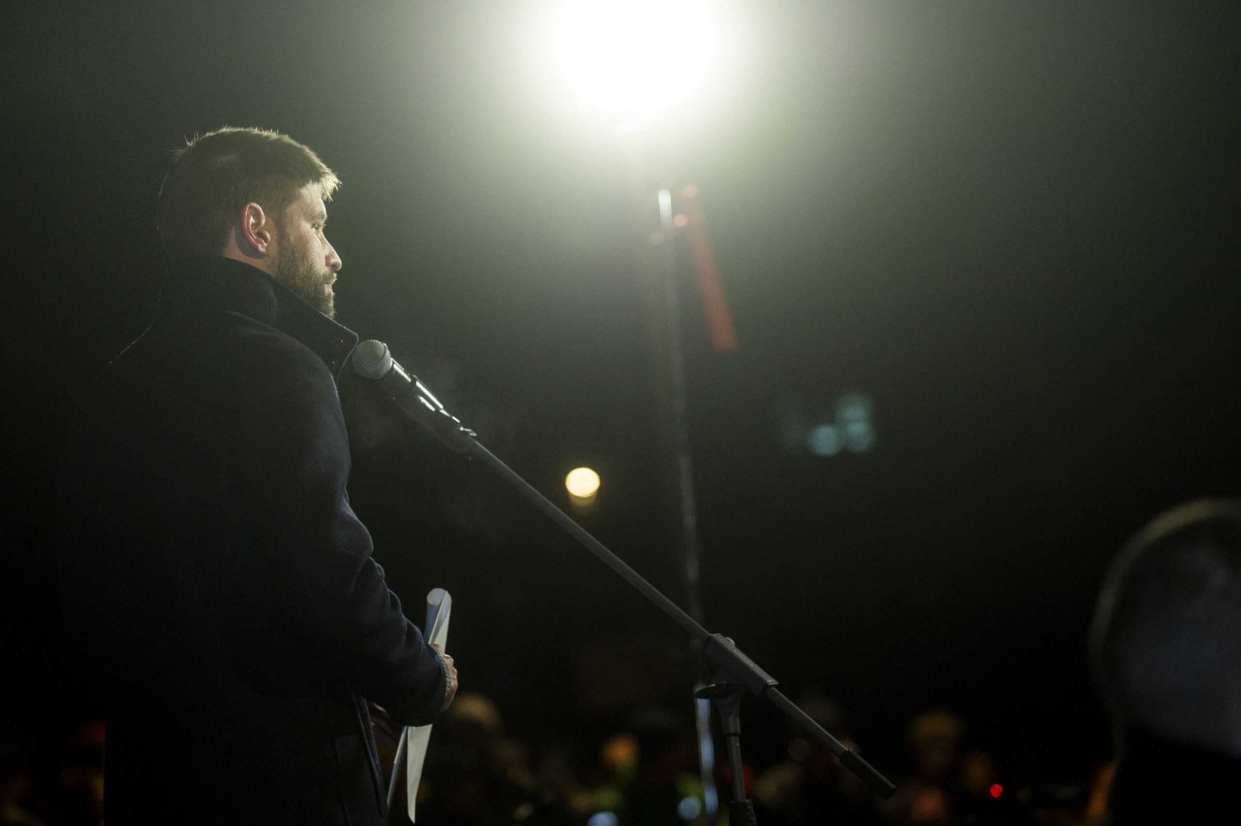 Michal Ã…Â imeÃ„Âka poÃ„Âas opoziÃ„ÂnÃƒÂ©ho protestu.