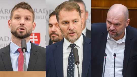 Zľava predseda PS Michal Šimečka, predseda hnutia Slovensko Igor Matovič a predseda SaS Richard Sulík.