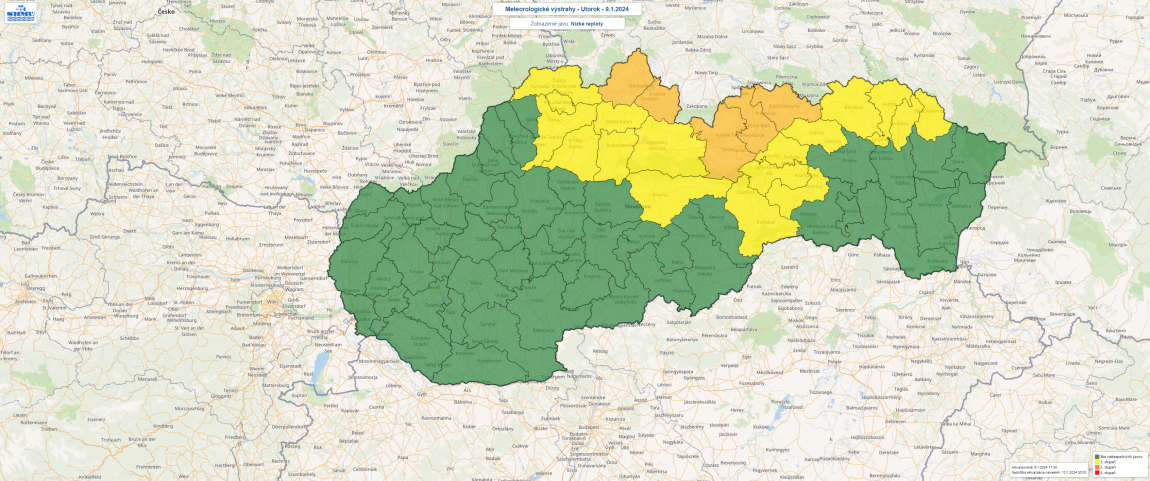 Výstraha pred mrazom v utorok 9. januára.