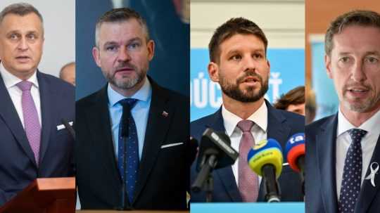 Zľava Andrej Danko (SNS), Peter Pellegrini (Hlas-SD), Michal Šimečka (PS) a Milan Majerský (KDH).