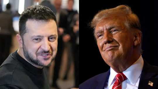 Zľava Volodymyr Zelenskyj a Donald Trump.