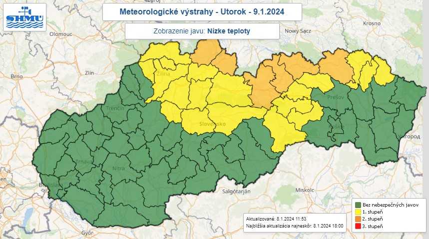 Na snímke mapa s výstrahami.