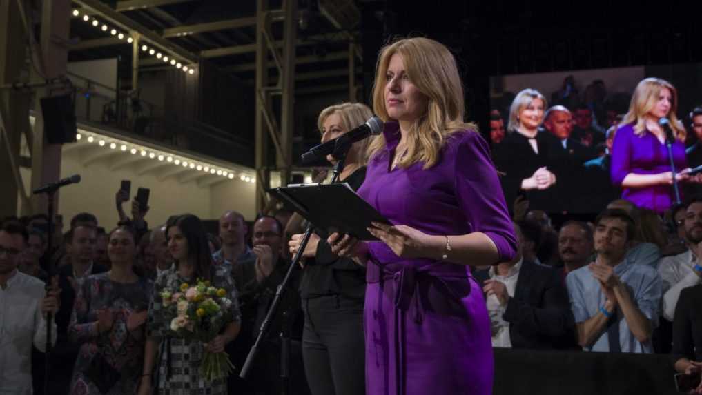 Kandidátka na prezidentku Zuzana Čaputová počas ďakovnej reči vo volebnej centrále.