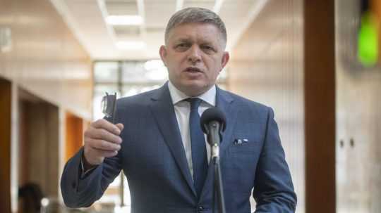 Na snímke premiér SR Robert Fico (Smer-SD) počas vyhlásenia po skončení Bezpečnostnej rady SR.