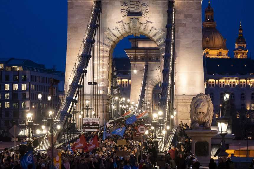 Protest v Budapešti.