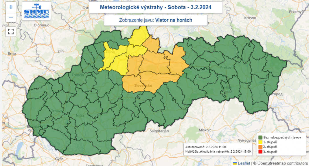 Výstraha pred vetrom na horách na sobotu 3. februára.
