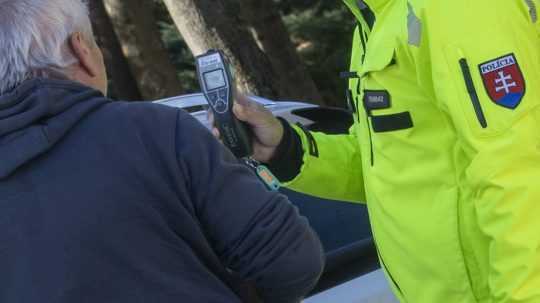 Na snímke dopravný policajt a vodič.