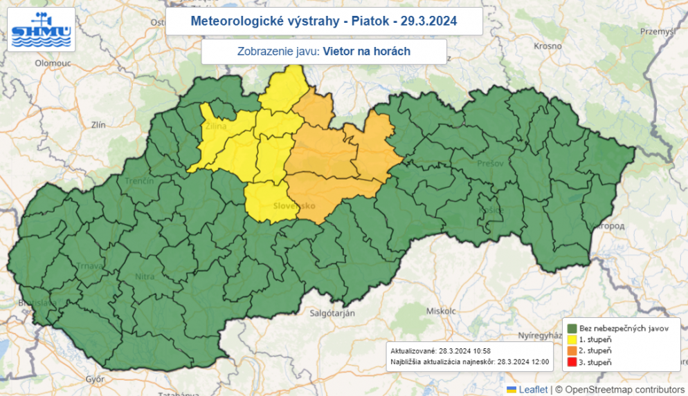 Výstraha pred vetrom na horách v piatok 29. marca.
