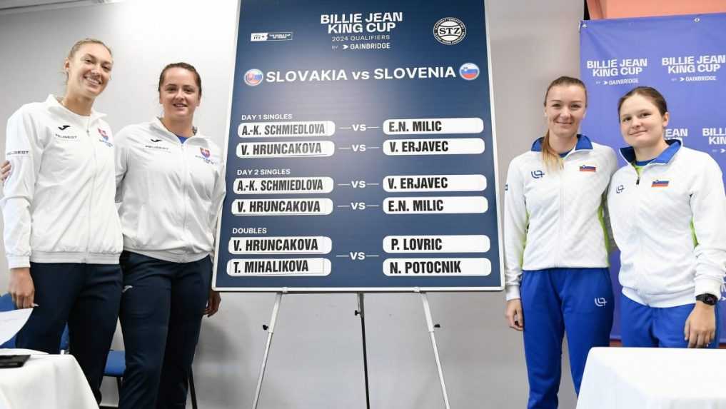 Zľava Slovensky Tereza Mihalíková a Viktória Hrunčáková a Slovinky Nina Potočniková a Pia Lovričová.