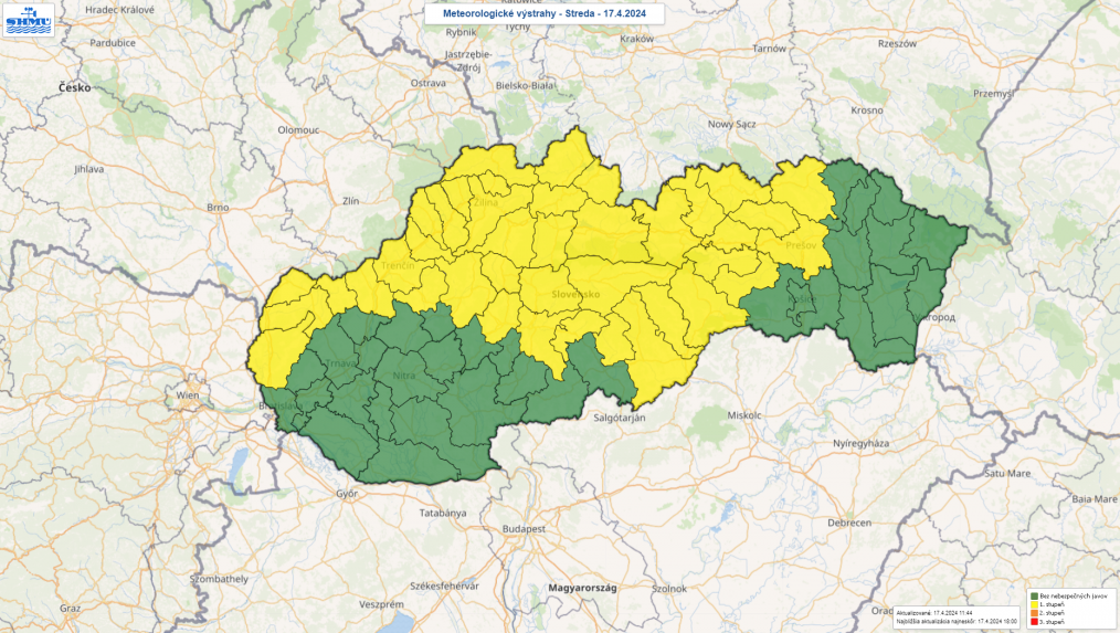 Výstraha prvého stupňa na noc zo stredy na štvrtok.