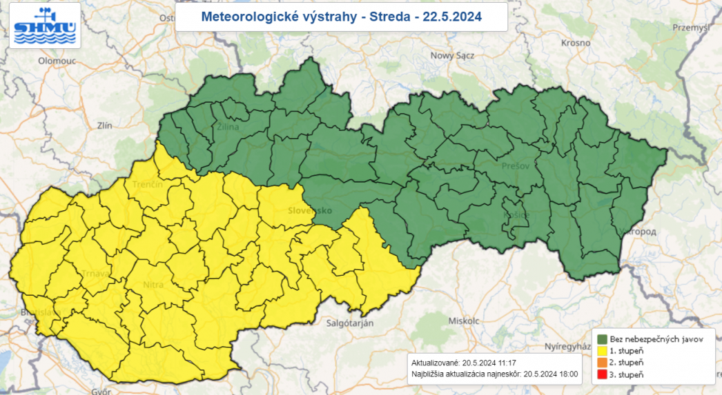 Výstraha pred búrkami v utorok a v stredu.