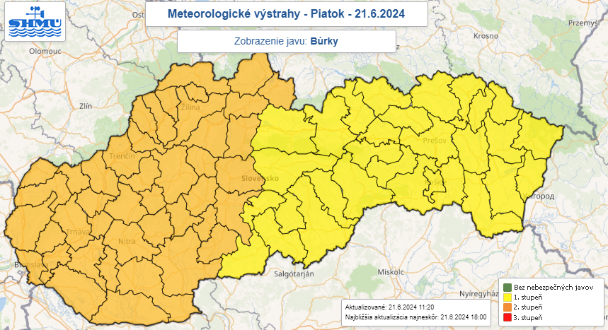 Výstraha pred búrkami v piatok a v sobotu (21. 6. a 22 6.).
