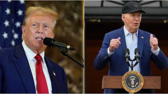 Na snímke zľava Donald Trump a Joe Biden.