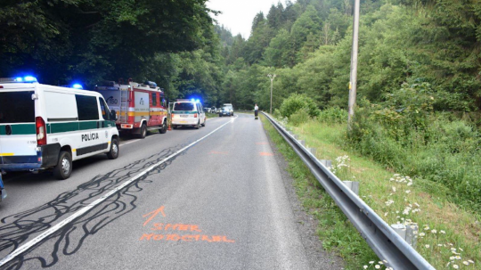 Policajná snímka z miesta zrážky motorkára s medveďom.