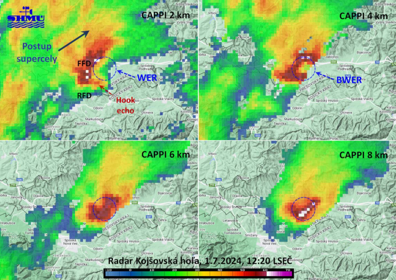 Neďaleko Levoče sa sformovala prvá supercela so zreteľný hákovitým echom.