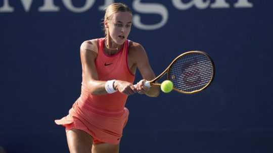 Anna Karolína Schmiedlová počas 1. kola dvojhry US Open,