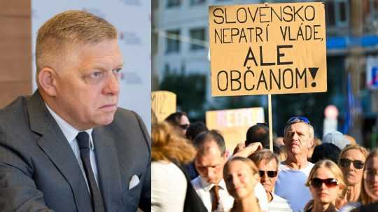 Na snímke Robert Fico zo Smeru-SD a protest v Bratislave.