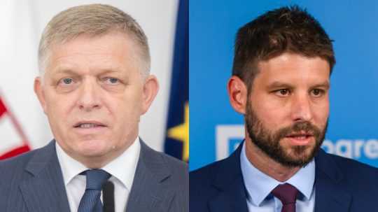 Zľava predseda vlády SR Robert Fico (Smer-SD) a podpredseda NR SR Michal Šimečka (PS).