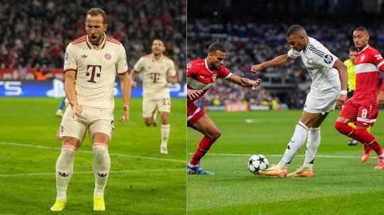 Futbalista Harry Kane z Bayernu Mníchov a Kylian Mbappe z Realu Madrid.