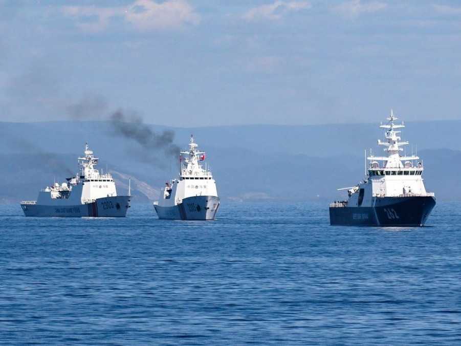 Ruské a čínske lode počas cvičenia v Tichomorí.