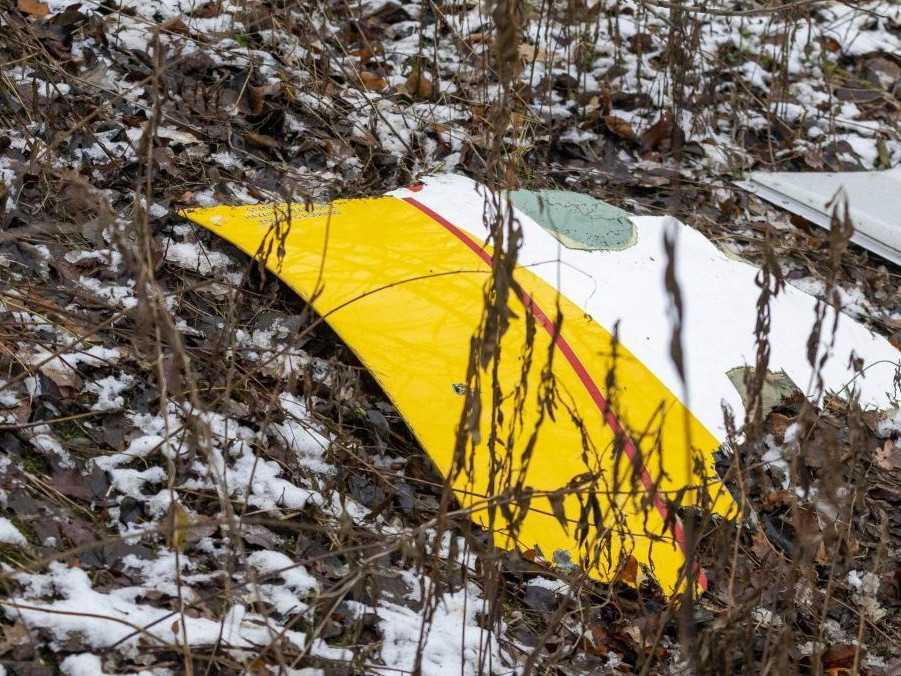 Na snímke troska havarovaného lietadla v Litve.