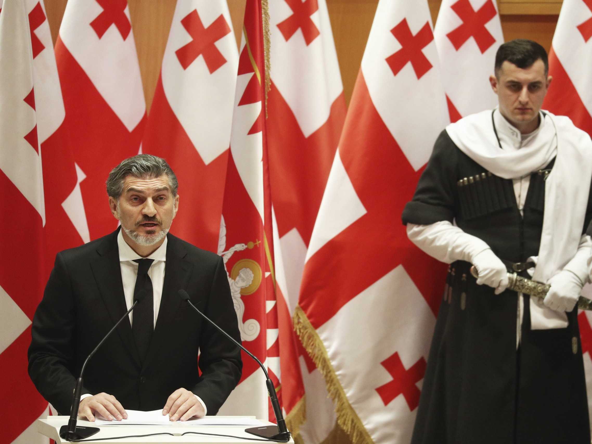 Michail Kavelašvili počas inaugurácie za gruzínskeho prezidenta.