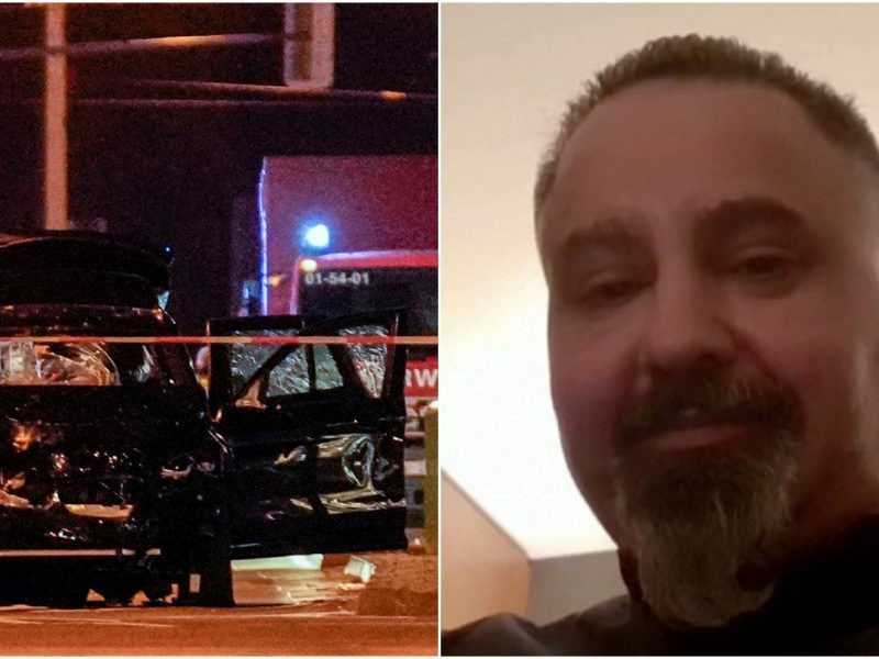 Na snímke havarované auto, ktorým obvinený Taleb (vpravo) vrazil do davu ľudí.