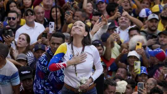 Na snímke María Corina Machadová počas protestu.