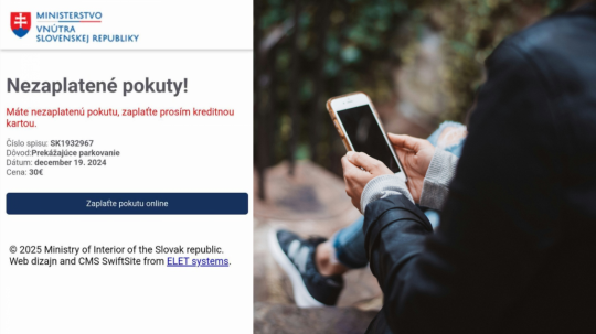 Vľavo falošná webstránka Ministerstva vnútra SR.