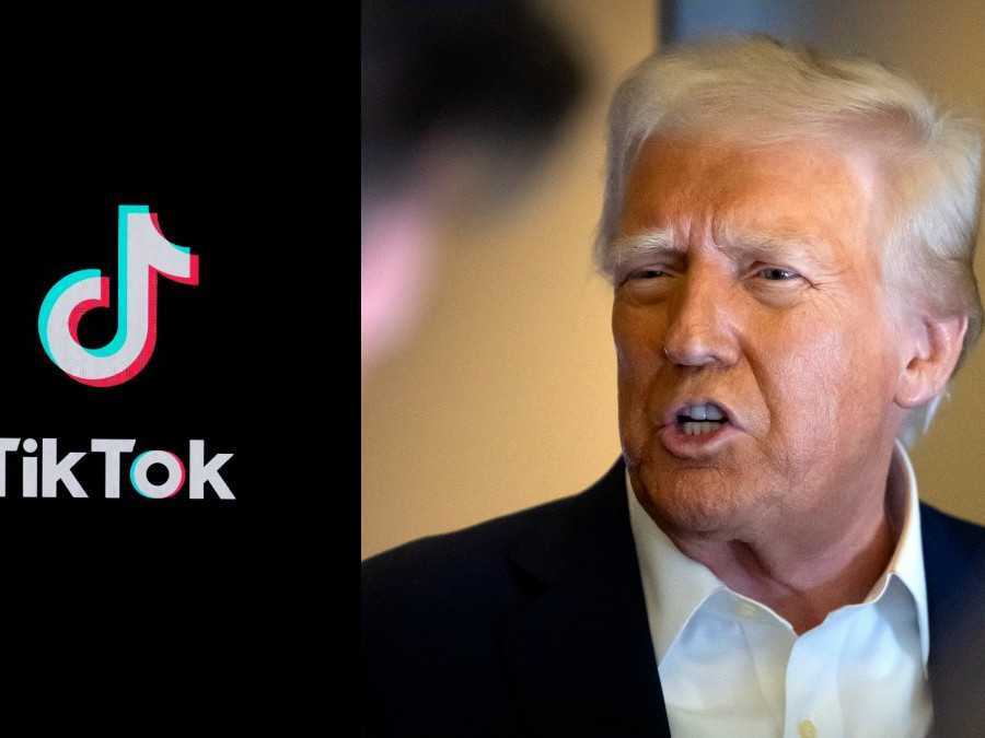 Na snímke vľavo logo siete TikTok a vpravo prezident USA Donald Trump.