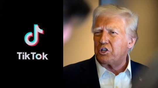 Na snímke vľavo logo siete TikTok a vpravo prezident USA Donald Trump.