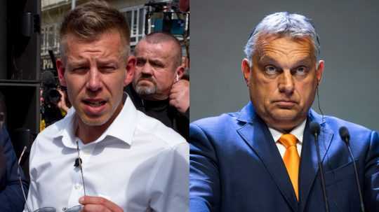 Zľava Péter Magyar a Viktor Orbán.