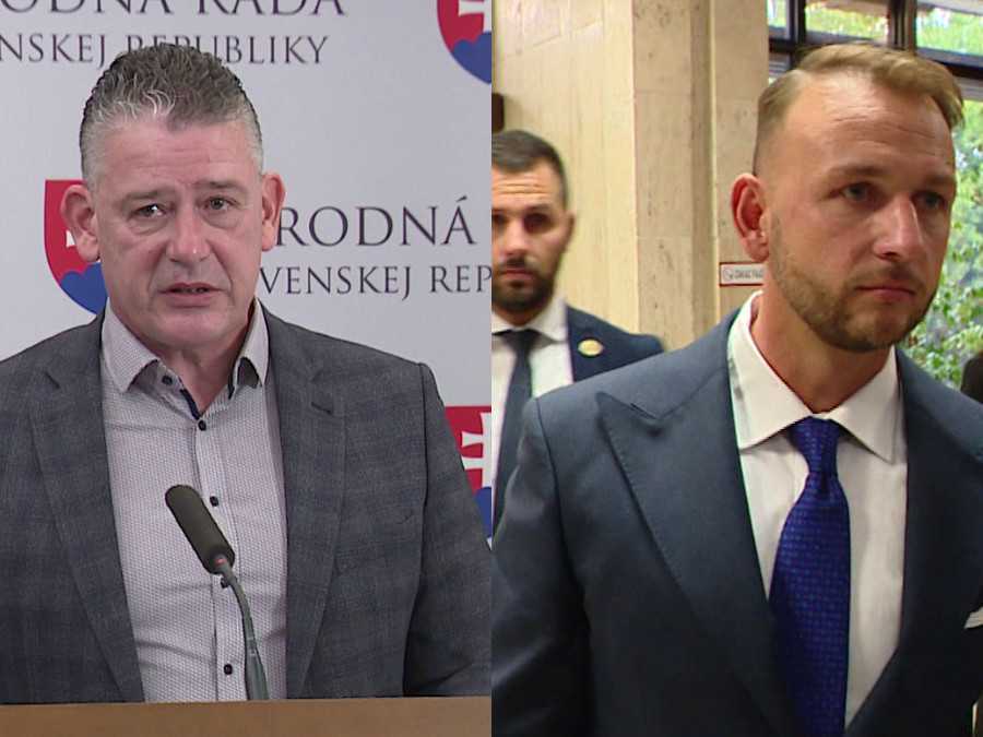 Na snímke Roman Mikulec (Slovensko) a Matúš Šutaj Eštok (Hlas-SD).