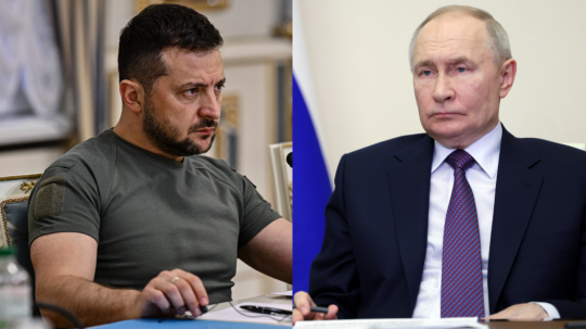 Zľava Volodymyr Zelenskyj a Vladimir Putin.