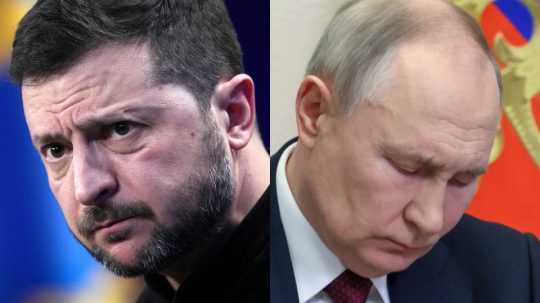 Zľava Volodymyr Zelenskyj a Vladimir Putin.