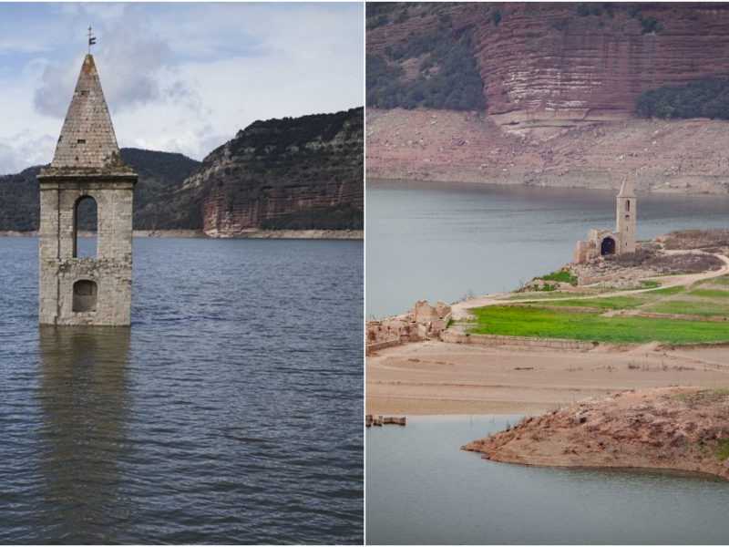 Na snímke pohľad na kostol, ktorý po minuloročnom suchu opäť zaplavila voda.