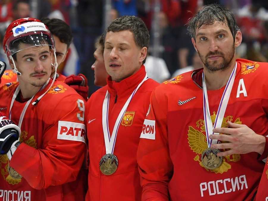 Na snímke ruskí hokejisti.