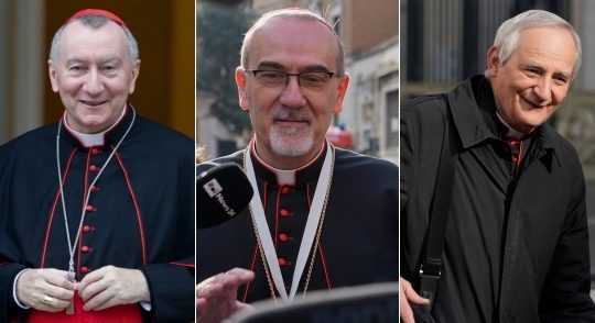 Kandidáti na pápeža Pietro Parolin, PierBattista Pizzaballa a Matteo Zuppi.