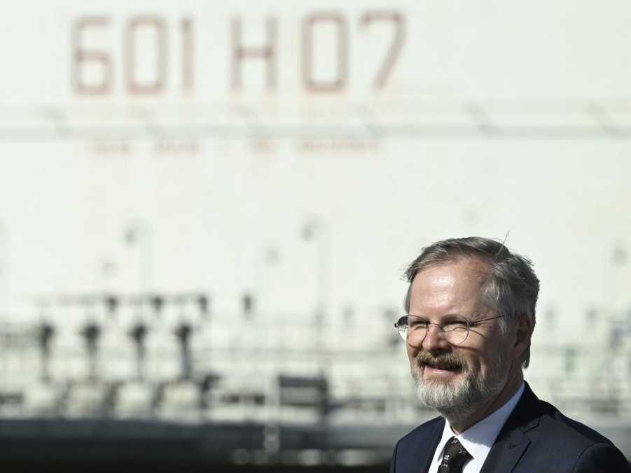 Na snímke Petr Fiala počas tlačovej konferencie k dokončeniu projektu ropovodu TAL-PLUS.