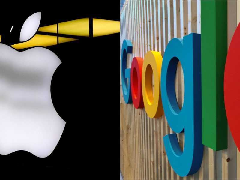 Na ilustračnej snímke logá Apple a Google.