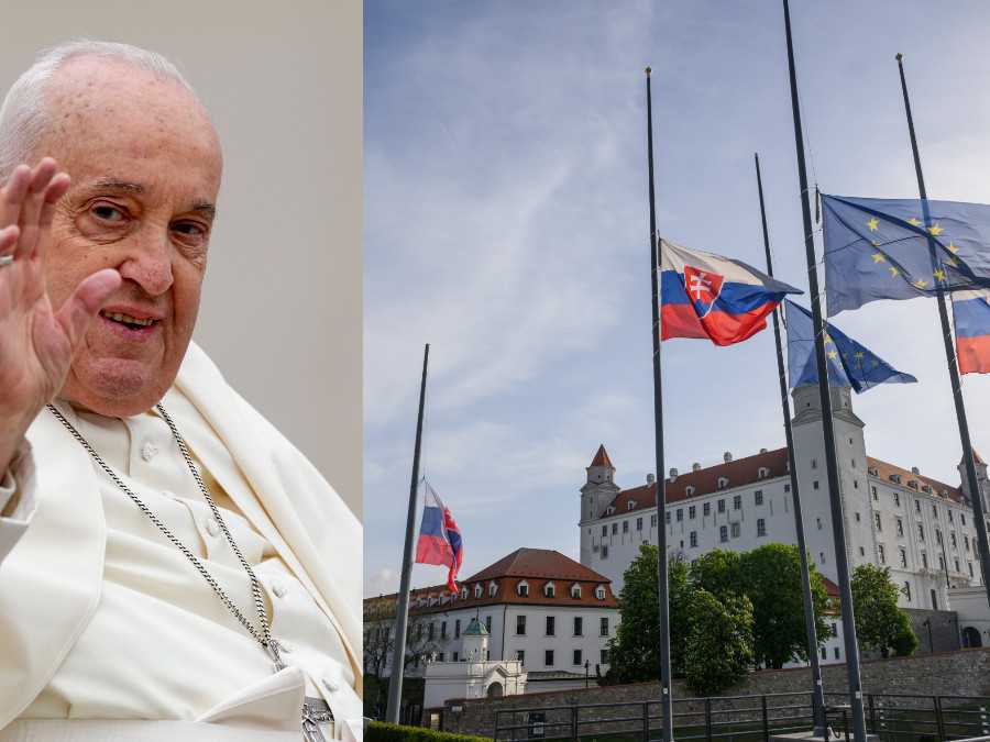 Vlajky spustené na pol žrde v súvislosti s úmrtím pápeža Františka.