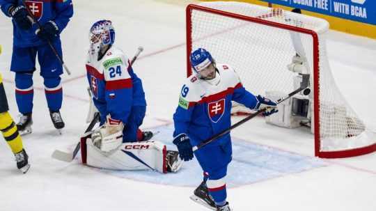Na snímke slovenskí hokejisti.