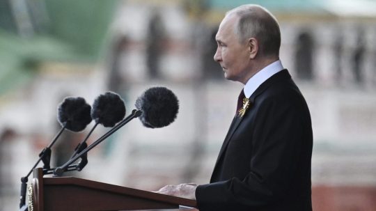 Vladimir Putin počas prejavu na úvod vojenskej prehliadky.