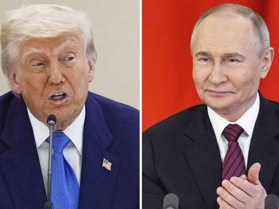 Na snímke zľava Donald Trump a Vladimir Putin.