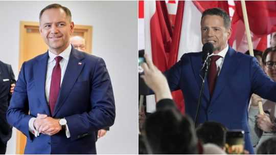 Na snímke zľava Karol Nawrocki a Rafal Trzaskowski.